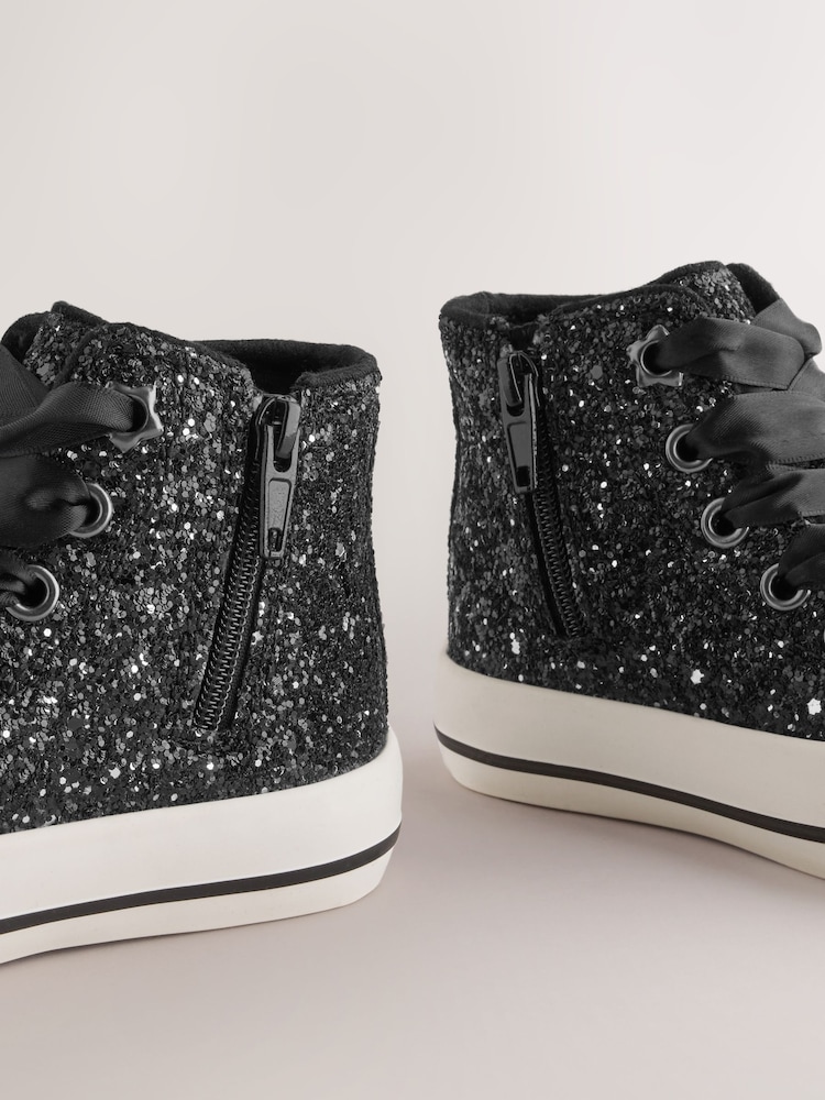 Black Glitter Wide Fit (G) High Top Trainers - Image 5 of 5