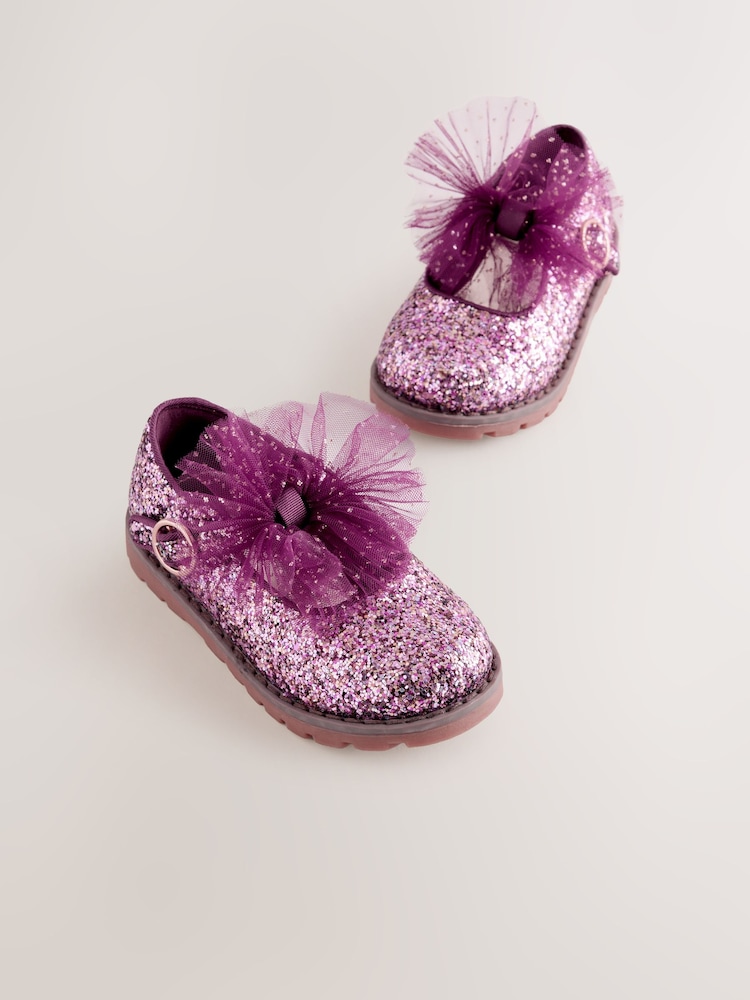 Vinröd Glitter - Grova Mary Jane-skor med rosett - Bild 1 av 5 Vinröd Glitter - Grova Mary Jane-skor med rosett - Bild 1 av 5