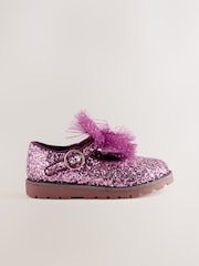 Vinröd Glitter - Grova Mary Jane-skor med rosett - Bild 2 av 5