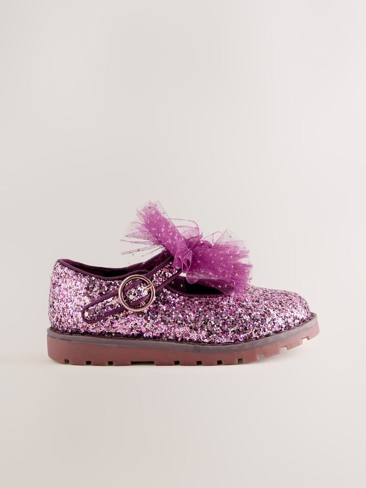 Vinröd Glitter - Grova Mary Jane-skor med rosett - Bild 2 av 5 Vinröd Glitter - Grova Mary Jane-skor med rosett - Bild 2 av 5