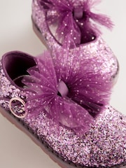 Vinröd Glitter - Grova Mary Jane-skor med rosett - Bild 3 av 5