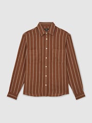 Reiss Tobacco/White Rubus Linen Striped Regular-Fit Shirt - Image 2 of 8