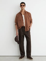 Reiss Tobacco/White Rubus Linen Striped Regular-Fit Shirt - Image 3 of 8
