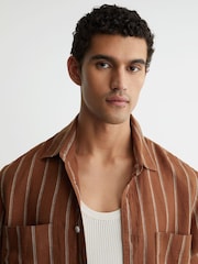 Reiss Tobacco/White Rubus Linen Striped Regular-Fit Shirt - Image 6 of 8