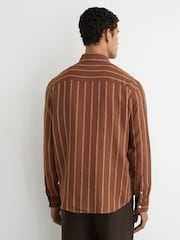 Reiss Tobacco/White Rubus Linen Striped Regular-Fit Shirt - Image 7 of 8