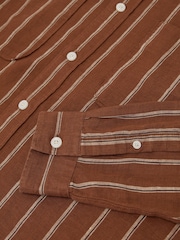 Reiss Tobacco/White Rubus Linen Striped Regular-Fit Shirt - Image 8 of 8