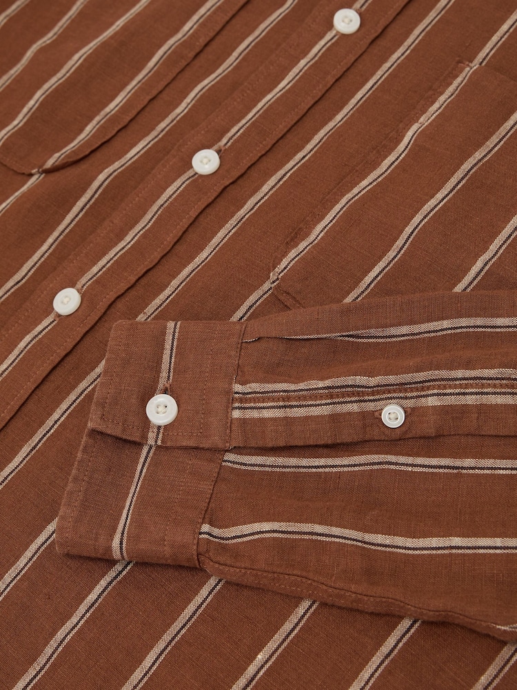 Reiss Tobacco/White Rubus Linen Striped Regular-Fit Shirt - Image 8 of 8