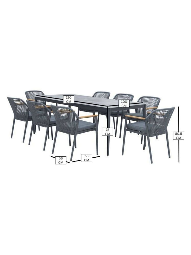 Bramblecrest Anthracite Antibes Rectangle Dining Table with 8 Chairs and Parasol - Image 6 of 6