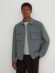 Reiss Soft Sage Green Divide Technical Twin-Pocket Overshirt - Image 1 of 8