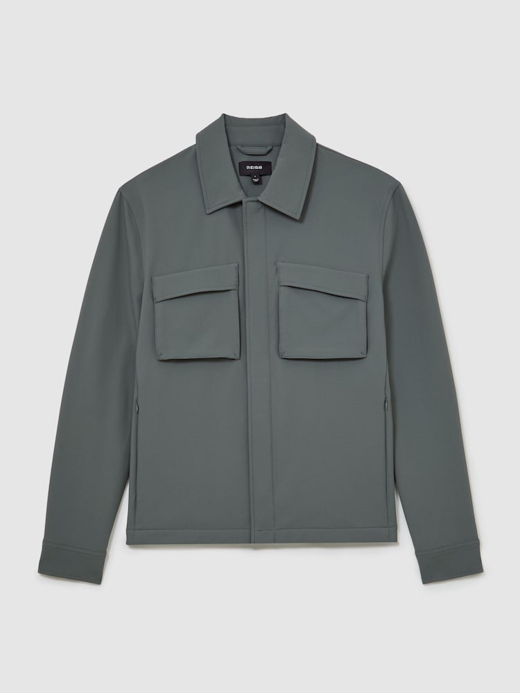 Reiss Soft Sage Green Divide Technical Twin-Pocket Overshirt - Image 2 of 8 Reiss Soft Sage Green Divide Technical Twin-Pocket Overshirt - Image 2 of 8