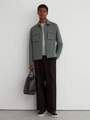 Reiss Soft Sage Green Divide Technical Twin-Pocket Overshirt - Image 7 of 8
