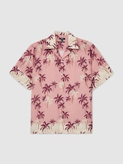 Reiss Pink Madrona Palm-Print Cuban-Collar Shirt - Image 2 of 6