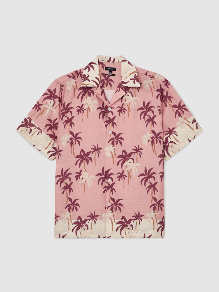 Reiss Pink Madrona Palm-Print Cuban-Collar Shirt - Image 2 of 6