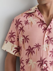 Reiss Pink Madrona Palm-Print Cuban-Collar Shirt - Image 3 of 6
