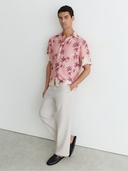 Reiss Pink Madrona Palm-Print Cuban-Collar Shirt - Image 4 of 6