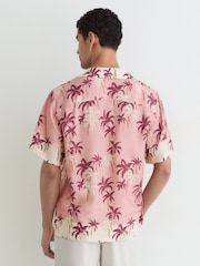 Reiss Pink Madrona Palm-Print Cuban-Collar Shirt - Image 5 of 6