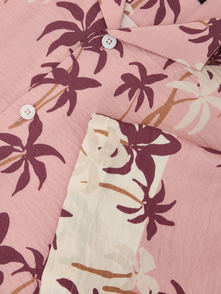Reiss Pink Madrona Palm-Print Cuban-Collar Shirt - Image 6 of 6