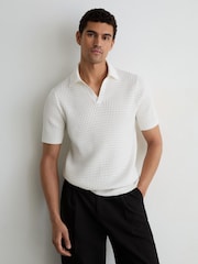 Reiss White Merit Micro-Cable Knit Open-Collar Polo - Image 1 of 6