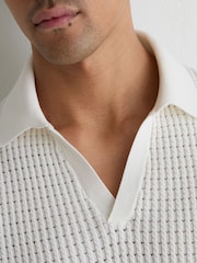 Reiss White Merit Micro-Cable Knit Open-Collar Polo - Image 3 of 6