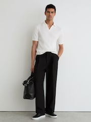 Reiss White Merit Micro-Cable Knit Open-Collar Polo - Image 4 of 6