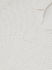 Reiss White Merit Micro-Cable Knit Open-Collar Polo - Image 6 of 6