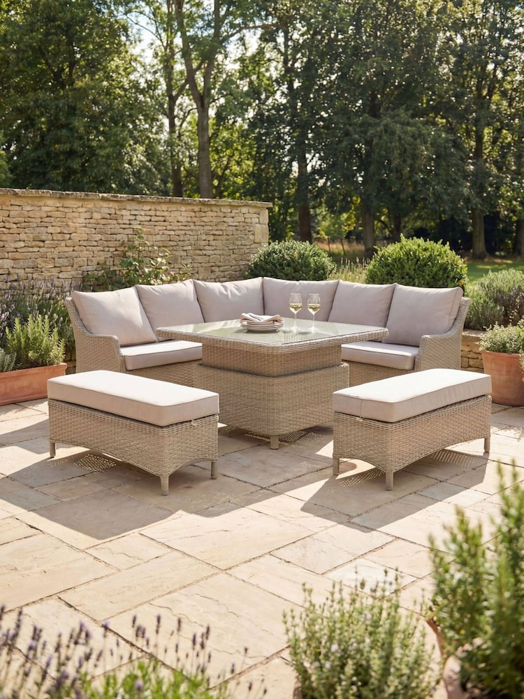 Bramblecrest Sandstone Woodchester Square Modular Sofa with Adjustable Casual Dining Table and 2 Benches - Image 1 of 6 Bramblecrest Sandstone Woodchester Square Modular Sofa with Adjustable Casual Dining Table and 2 Benches - Image 1 of 6