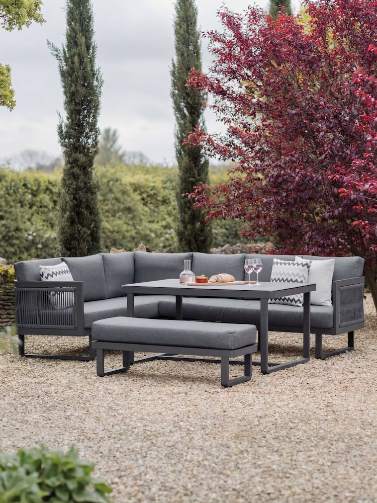 Bramblecrest Anthracite Hudson L-Shape Sofa Set with Rectangle Table and Bench - Image 1 of 6 Bramblecrest Anthracite Hudson L-Shape Sofa Set with Rectangle Table and Bench - Image 1 of 6