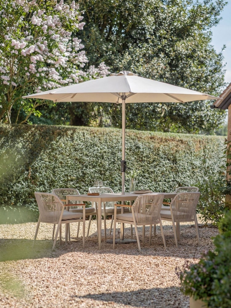 Bramblecrest Mocha Antibes Rectangle Dining Table with 6 Chairs and Parasol - Image 1 of 6