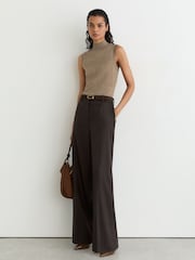Reiss Neutral Evelyn Merino Wool Funnel-Neck Sleeveless Top - Image 1 of 6