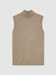 Reiss Neutral Evelyn Merino Wool Funnel-Neck Sleeveless Top - Image 2 of 6
