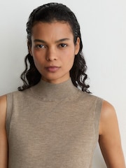 Reiss Neutral Evelyn Merino Wool Funnel-Neck Sleeveless Top - Image 3 of 6