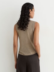 Reiss Neutral Evelyn Merino Wool Funnel-Neck Sleeveless Top - Image 4 of 6