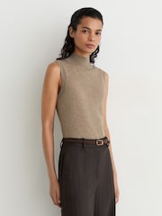 Reiss Neutral Evelyn Merino Wool Funnel-Neck Sleeveless Top - Image 5 of 6