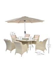 Bramblecrest Sandstone Woodchester Elliptical Table with 6 Dining Armchairs and Parasol - Image 3 of 6