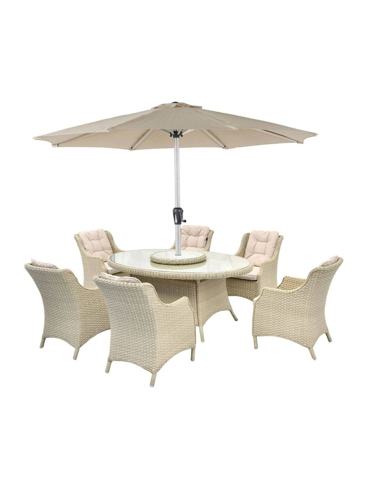 Bramblecrest Sandstone Woodchester Elliptical Table with 6 Dining Armchairs and Parasol - Image 6 of 6 Bramblecrest Sandstone Woodchester Elliptical Table with 6 Dining Armchairs and Parasol - Image 6 of 6