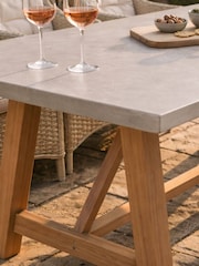 Bramblecrest Sandstone Woodchester Rectangle Table with 8 Dining Armchair and Parasol - Image 3 of 5