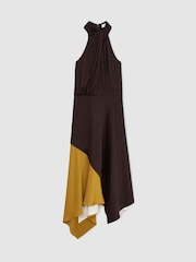 Reiss Burgundy/Green Bianca Colour-Block Layered Midi Dress - Image 2 of 8