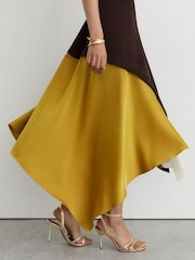 Reiss Burgundy/Green Bianca Colour-Block Layered Midi Dress - Image 3 of 8
