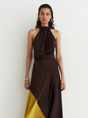 Reiss Burgundy/Green Bianca Colour-Block Layered Midi Dress - Image 4 of 8