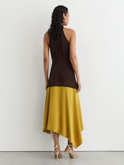 Reiss Burgundy/Green Bianca Colour-Block Layered Midi Dress - Image 5 of 8