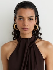 Reiss Burgundy/Green Bianca Colour-Block Layered Midi Dress - Image 6 of 8