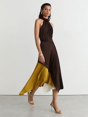 Reiss Burgundy/Green Bianca Colour-Block Layered Midi Dress - Image 7 of 8