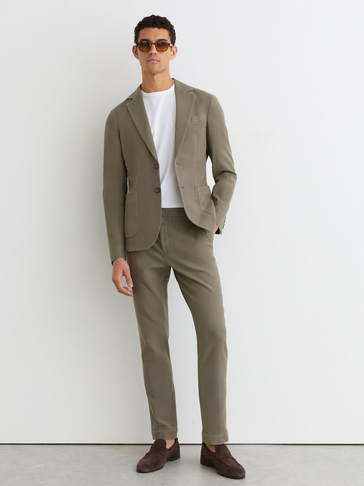 Reiss Dark Green Jason Garment-Dyed Piqué Suit Trousers Tailored-Fit - Image 1 of 7 Reiss Dark Green Jason Garment-Dyed Piqué Suit Trousers Tailored-Fit - Image 1 of 7