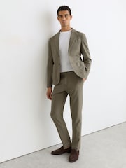Reiss Dark Green Jason Garment-Dyed Piqué Suit Trousers Tailored-Fit - Image 6 of 7