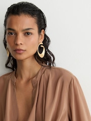 Reiss Camel Lauren Matte Silk Draped Shirt - Image 5 of 8
