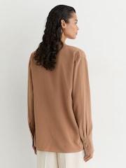 Reiss Camel Lauren Matte Silk Draped Shirt - Image 6 of 8