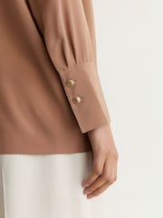 Reiss Camel Lauren Matte Silk Draped Shirt - Image 7 of 8