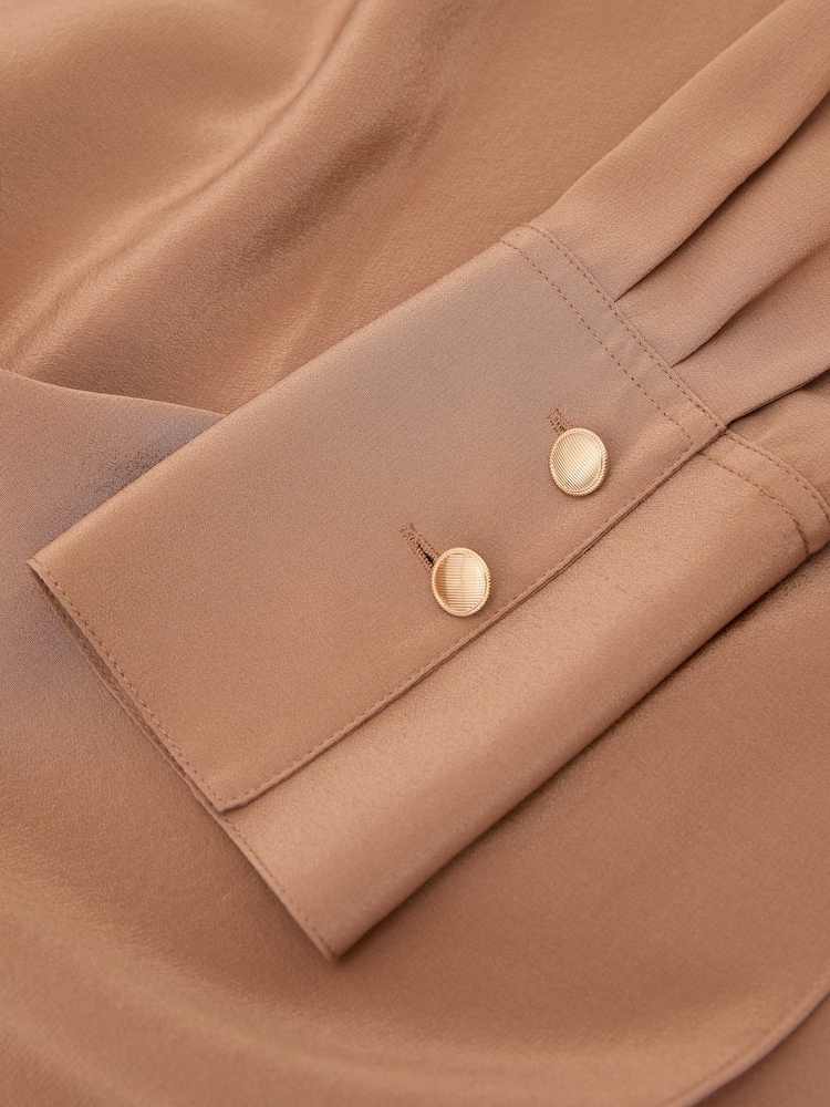 Reiss Camel Lauren Matte Silk Draped Shirt - Image 8 of 8