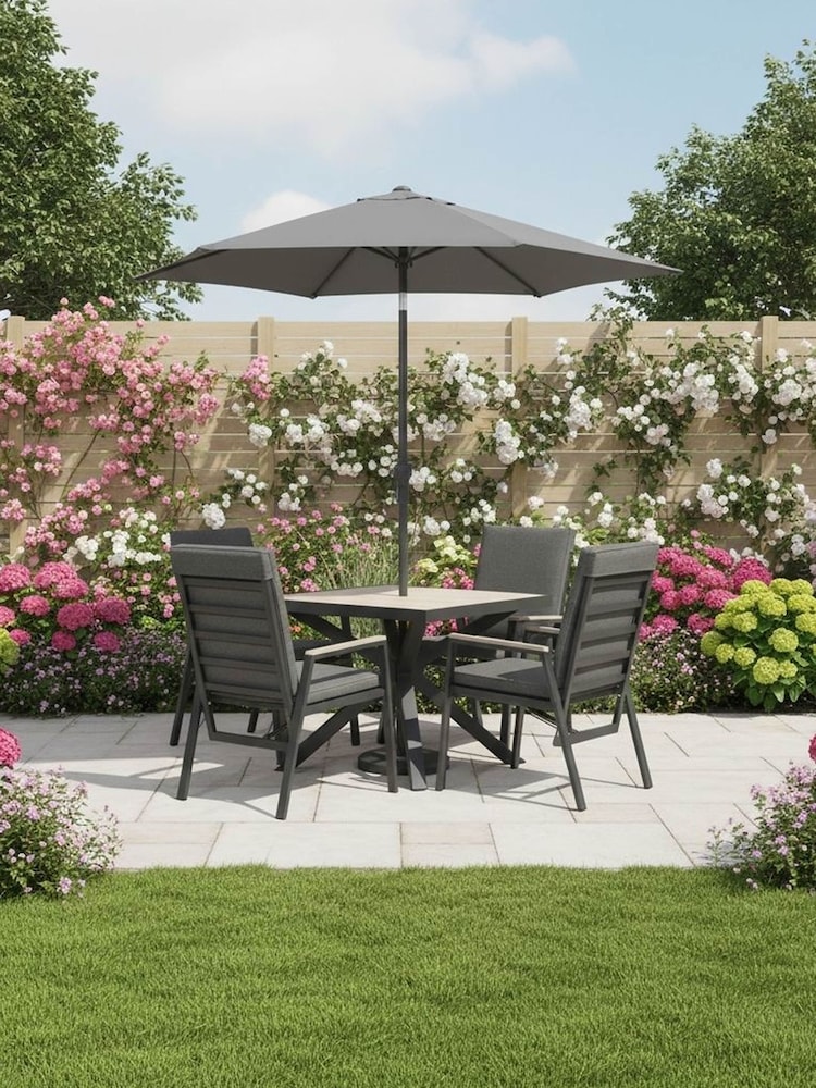 Kettler Anthracite Grey Tudor Garden 4 Seater Reclining Set with Parasol a Base - Image 1 of 6