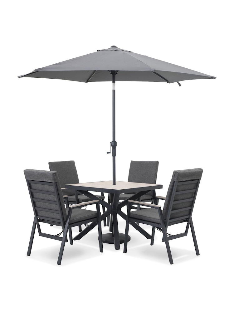 Kettler Anthracite Grey Tudor Garden 4 Seater Reclining Set with Parasol a Base - Image 2 of 6